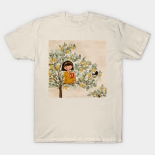 A Girl Reading on a Lemon Tree T-Shirt